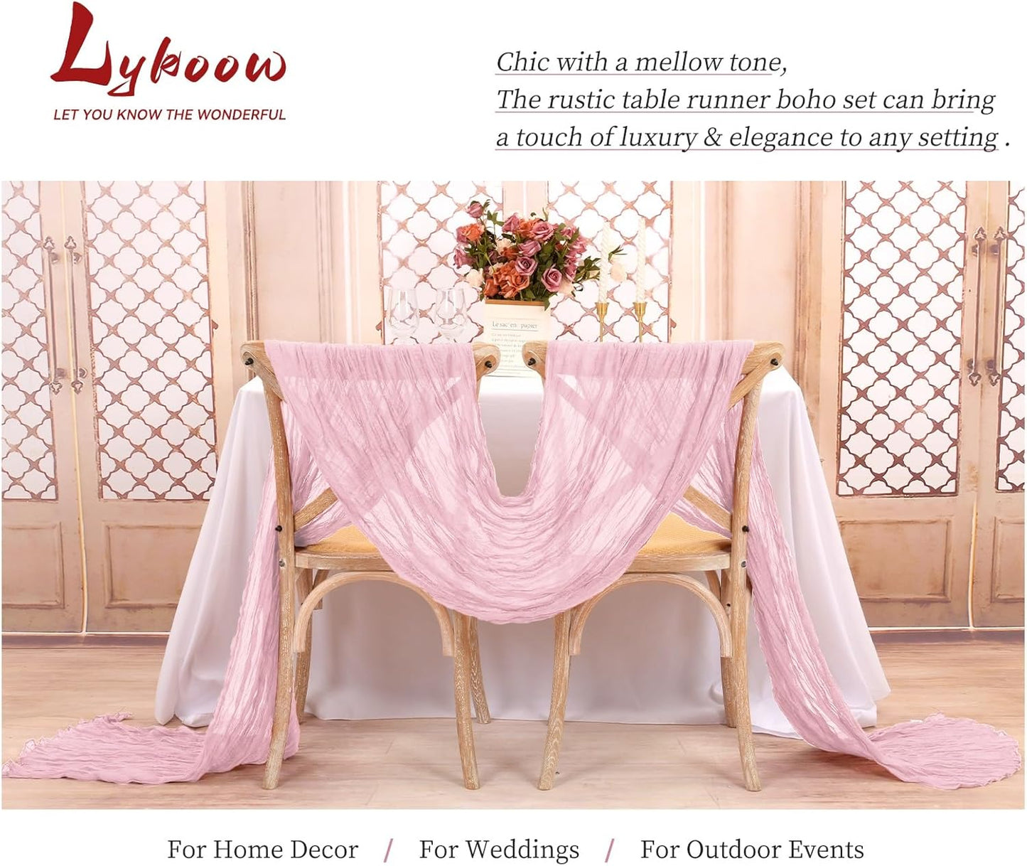 15 Packs Cheesecloth Table Runner Light Pink,10 Ft Rustic Gauze Boho Wedding Table Runner Decoration, Wedding Table Decor Table Cloth for Wedding Party Bridal Shower Table,21.5x120in