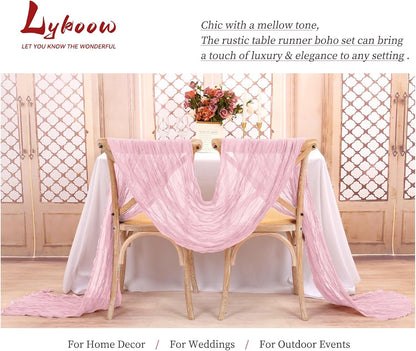 15 Packs Cheesecloth Table Runner Light Pink,10 Ft Rustic Gauze Boho Wedding Table Runner Decoration, Wedding Table Decor Table Cloth for Wedding Party Bridal Shower Table,21.5x120in