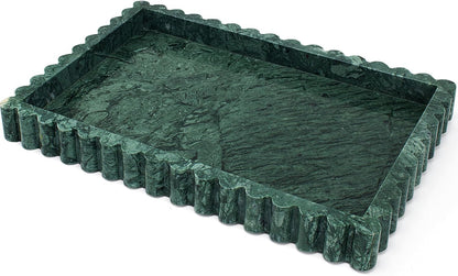 Natural Marble Tray for Bathroom, Real Stone Decorative Vanity Tray with Fluted Edge, Large Marble Serving Storage Tray for Kitchen Counter, Dresser, Home Decor, 11.8" x 8", Dark Indian Green