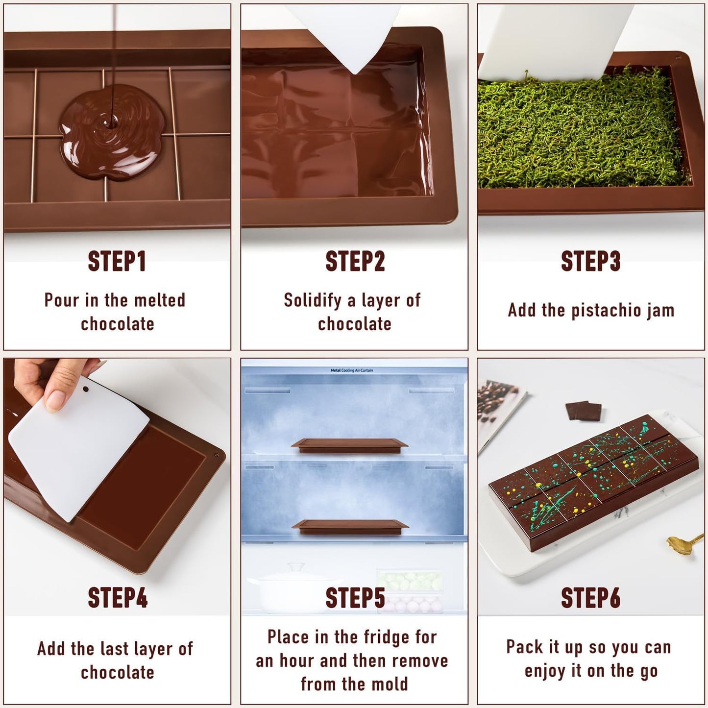 Dubai Chocolate Bar Mold Silicone Chocolate Bar Molds, Deep Rectangular, 2 Pack, Large Size for Stuffed Bars (2PCS Deep Size)