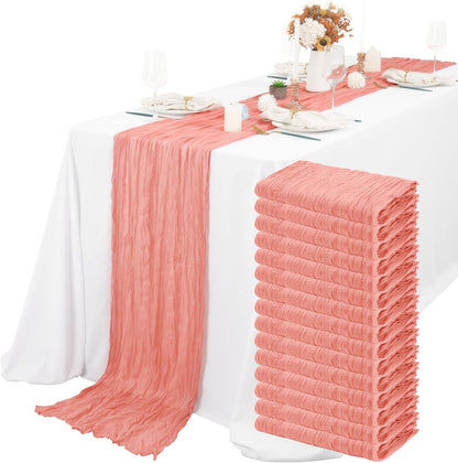 15 Packs Cheesecloth Table Runner - Peach Coral, 10 Ft Rustic Gauze Boho Wedding Table Runner Decoration for Wedding Party Bridal Shower, 21.5x120in