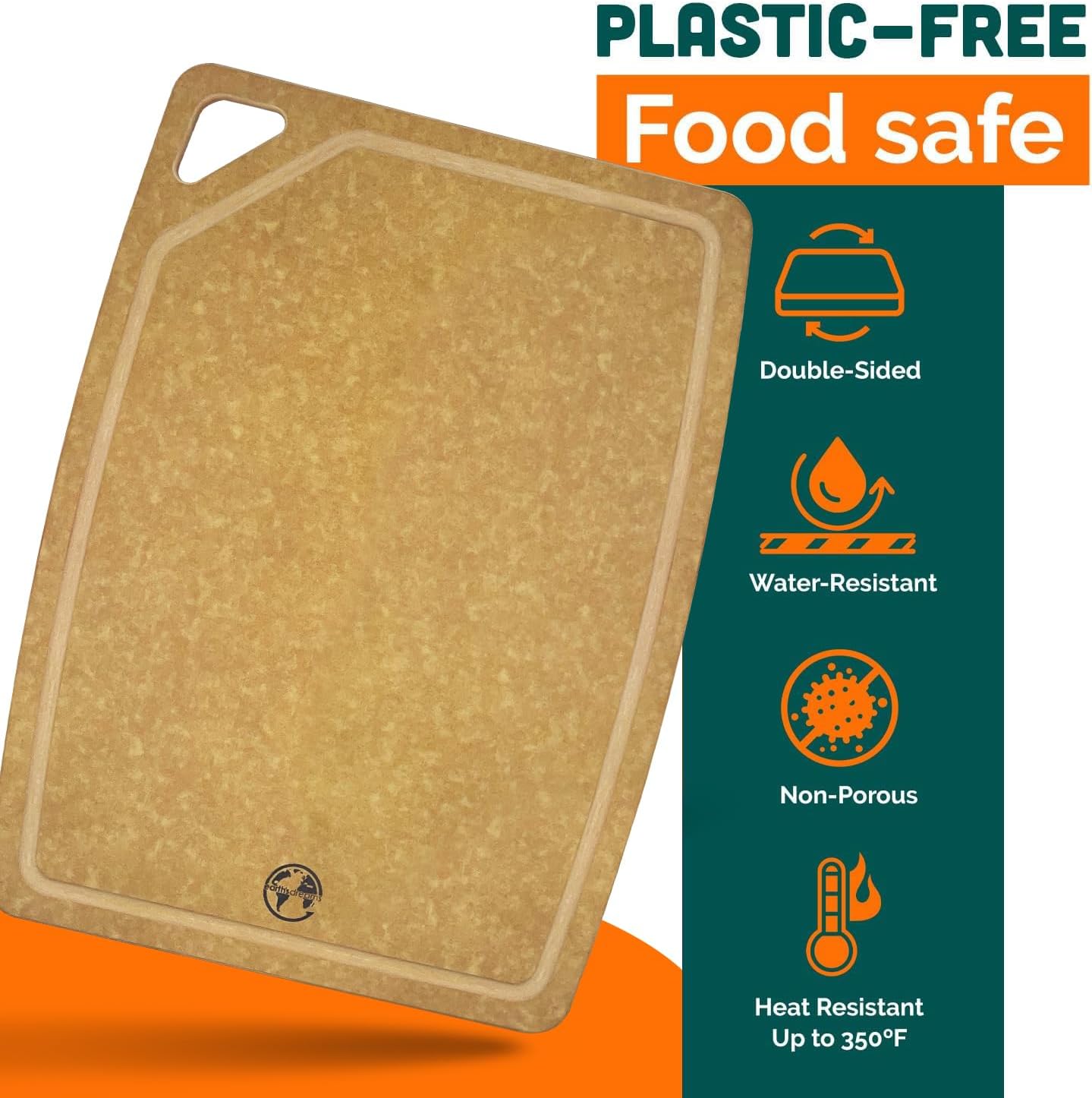 Earth’s Dreams Wood Cutting Board Set 3-Piece: Small, Large & Extra Large - Charcuterie Board, Non-Plastic, Non-Toxic, Heavy-Duty, Dishwasher Safe (Tan/Juice)