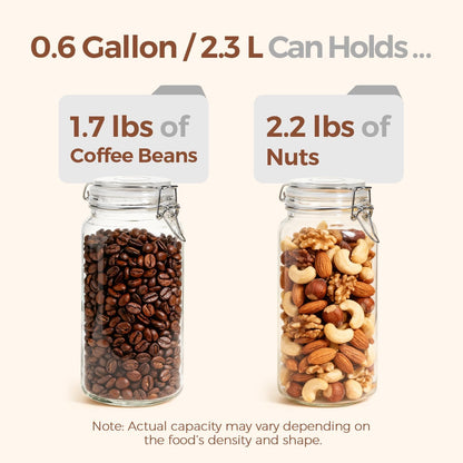 ComSaf Airtight Glass Jars with Lids 0.6 Gallon Set of 3, Food Storage Canister Square-Storage Container with Clear Preserving Seal Wire Clip Fastening for Kitchen Canning Flour, Cereal, Pasta, Bean