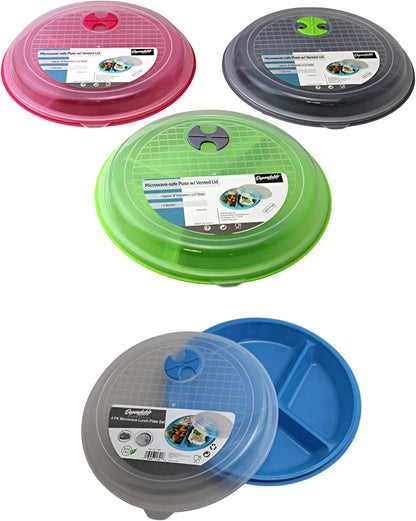 4-Pack Divided Microwave Plates with Vented Lids – BPA-Free, Stackable Meal Prep Plates – 3 Section Food Storage – Microwave, Freezer & Dishwasher Safe – 8.75” x 8.75”