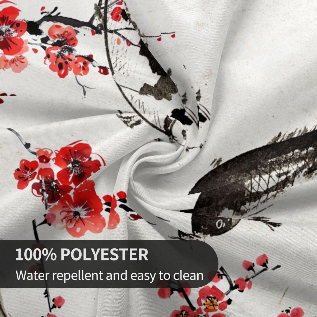 Cherry Blossom Tablecloth, Traditioanal Chinese Oriental Koi Vintage Asian Style Water Resisitant Wipeable Table Cover for Dining Kitchen Living Room Home Party Holiday Decor 70 inch Round