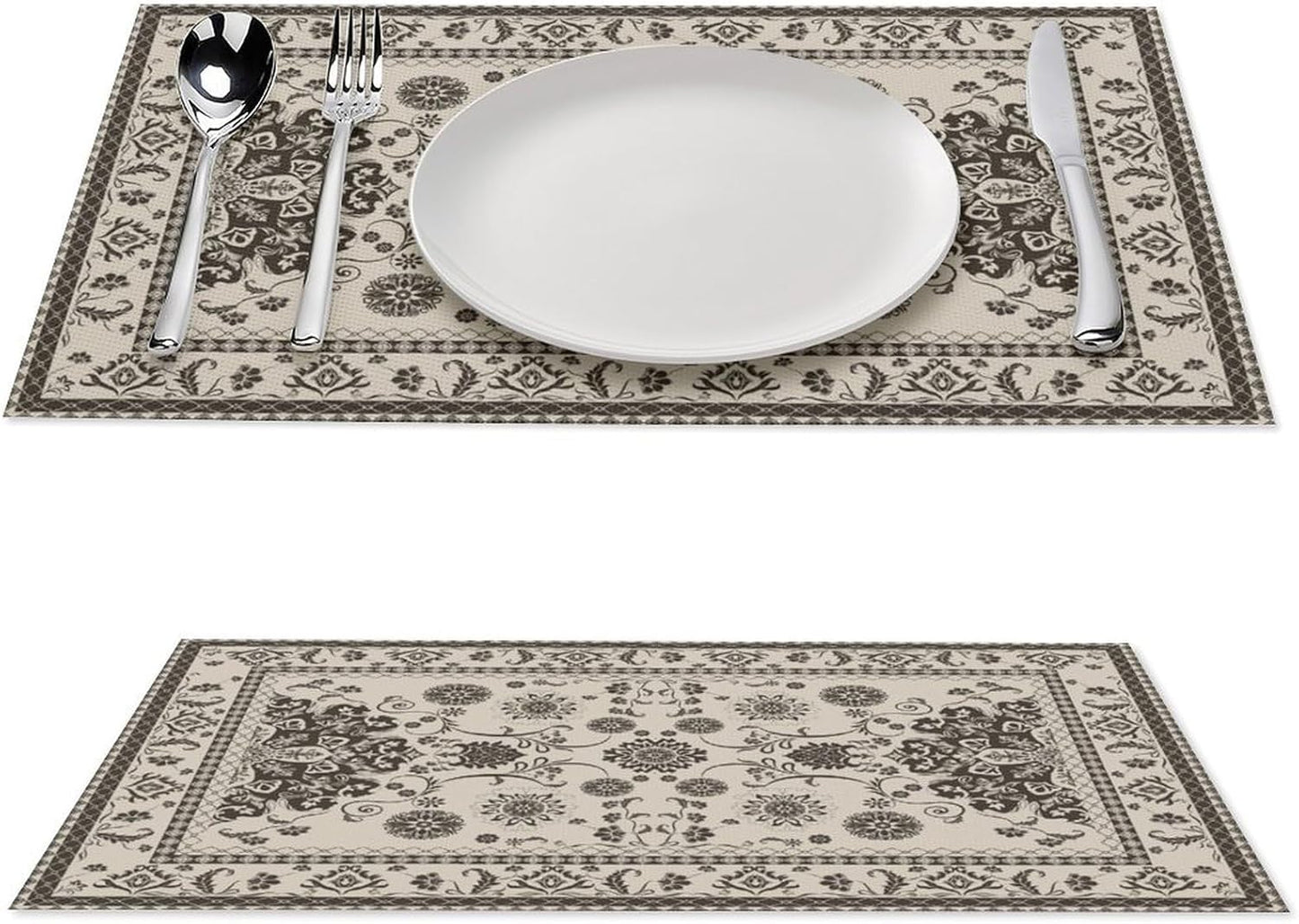 Vintage Floral Placemats Set of 6, 12x18 Inch Rustic Boho Persian Carpet Turkish Tribal Bohemia Holiday Farmhouse Coffee Table Mats for Party Kitchen Dining Decoration