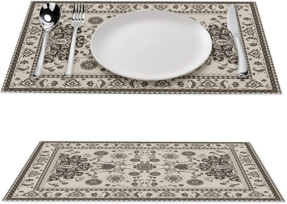 Vintage Floral Placemats Set of 6, 12x18 Inch Rustic Boho Persian Carpet Turkish Tribal Bohemia Holiday Farmhouse Coffee Table Mats for Party Kitchen Dining Decoration