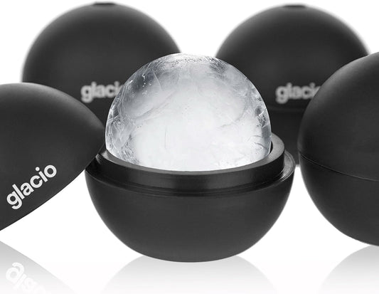 glacio Round Ice Cube Molds – Large Whiskey Ice Ball Maker | BPA-Free Silicone Sphere Mold for Bourbon Cocktails Scotch & Home Bar | Slow-Melting Ice Balls