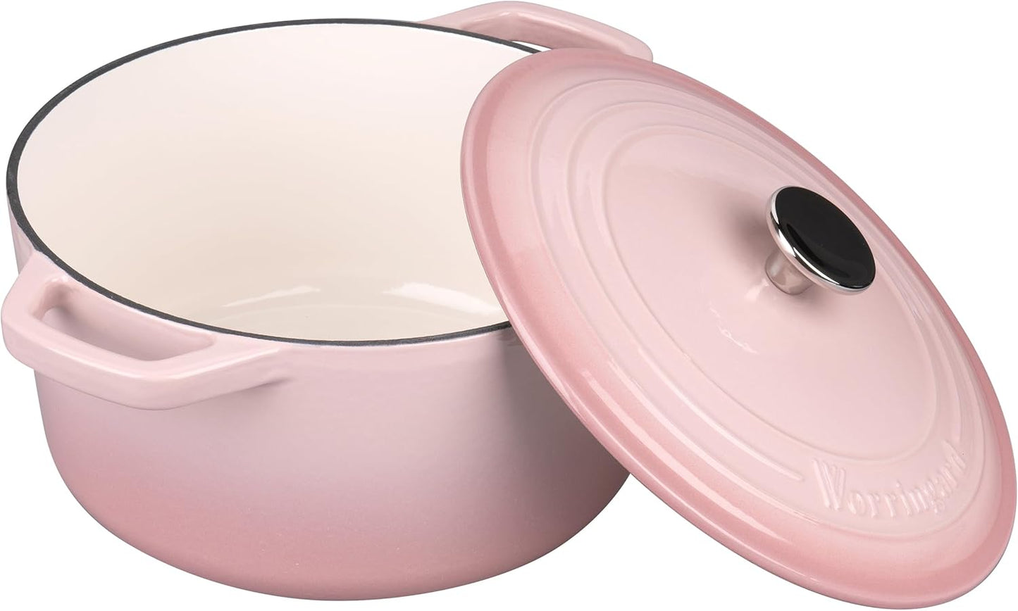 Enameled Cast Iron Dutch Oven Pot with Lid, for Bread Baking, Round Bread Oven- include Sourdough Bread Baking Supplies set, 4.5QT, Pink