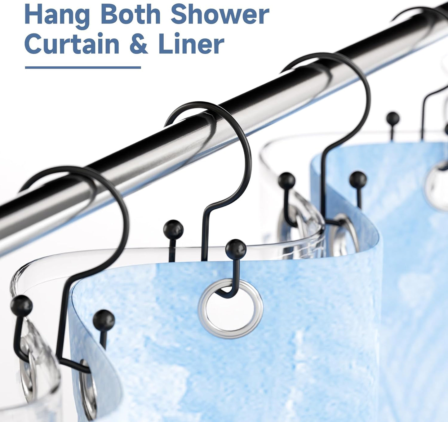 Titanker Shower Curtain Hooks Black, Minimalist Simple Double Glide Shower Curtain Rings, Rust Proof Metal Shower Hooks Rings for Bathroom Shower Rods Curtains, Set of 12 Hooks