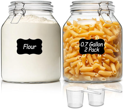ComSaf Glass Jars with Airtight Lid 0.7 Gallon, Wide Mouth Mason Jars, Canning Jars, Large Glass Storage Containers with Lids, Flour Sugar Storage Container, Large Canister for Rice, Pickle, Set of 2
