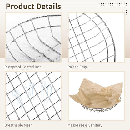 24 PCS Food Serving Wire Baskets, 9.8 x 9.8 x 1.8 Inch Wire Bread Baskets with 100 Sheets Deli Wrapper, Metal Snack Basket with Oil-Absorbing Paper for Restaurant Party