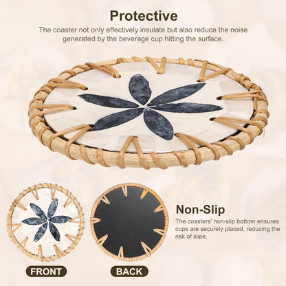 uxcell 2Pcs Handmade Woven Rattan Coasters, Heat-Resistant Drink Coasters for Coffee Table Dining Room Kitchen Coffee Wine Decor, Deep Blue Petal