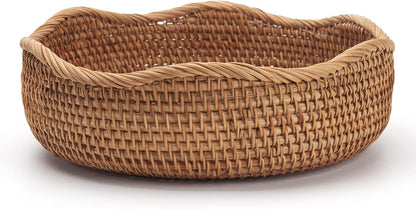 Rattan Bread Baskets Round Woven Fruit Bowls Key Holders Stackable for Storage, Snack, Fruit, Vegetable Natural Set of 3