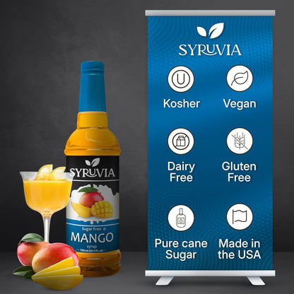 Syruvia Sugar-Free Mango Syrup, Flavored Syrup for Drinks, Cocktails, Lemonades, Iced Teas, and Desserts – 25.4 fl oz