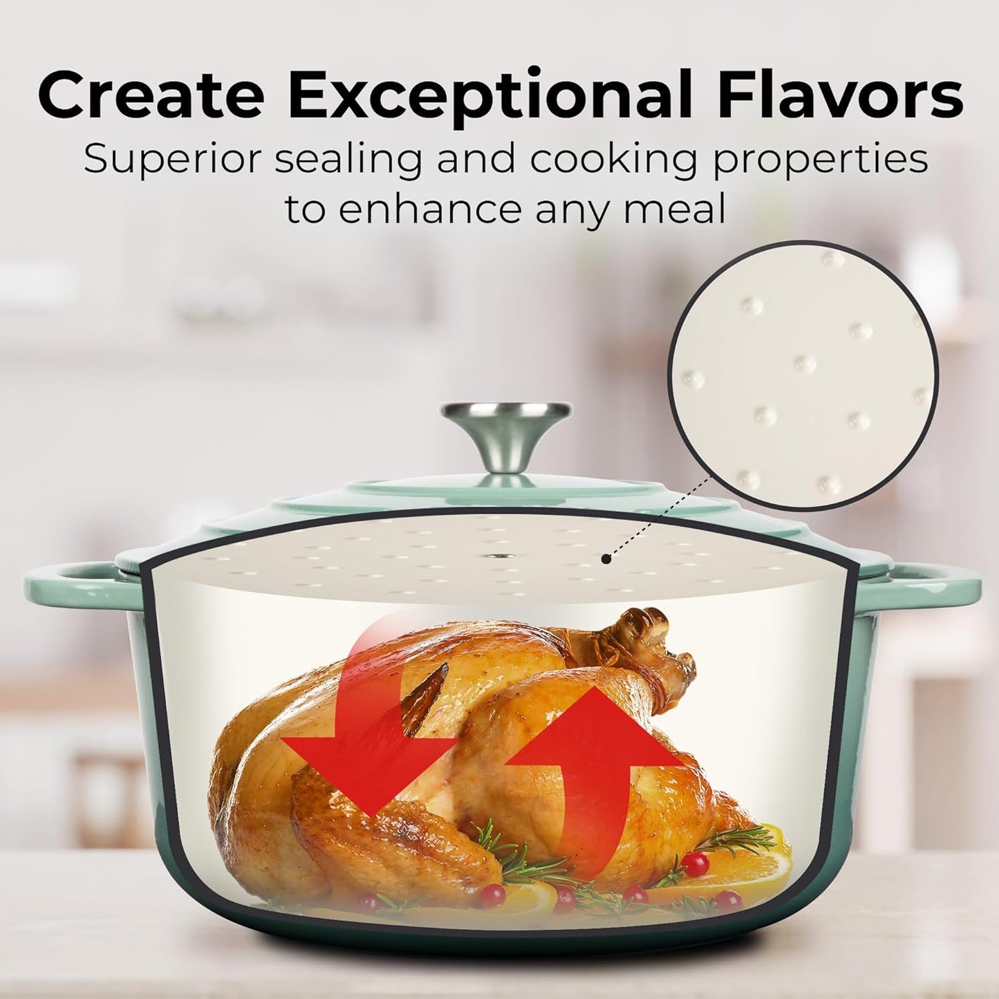 Zulay Kitchen 6 Quart Enameled Cast Iron Dutch Oven Pot with Lid – Premium Durability & Oven Safe up to 500°F – Heavy Duty Cookware Perfect for Bread Baking, Stews, Braising & Roasting - Aventurine