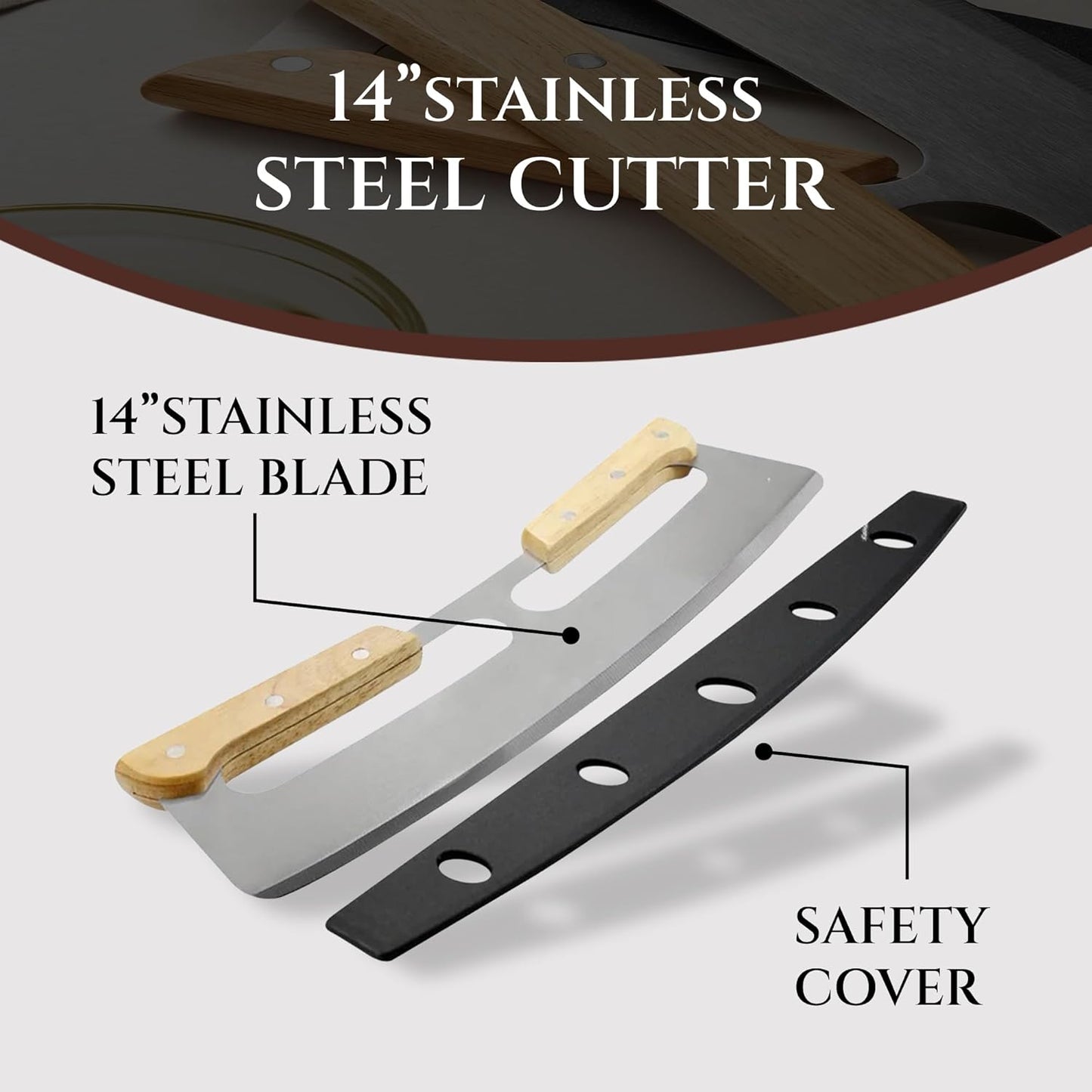 14" Dual-Grip Pizza Cutter Pizza Board | Gift Pizza Set, Best Pizza Cutter Rocker Blade, Bamboo Pizza Cutting Board, Pizza Slicer, Pizza Serving Board, Pizza Rocker Knife For Cutting Pizza Piza