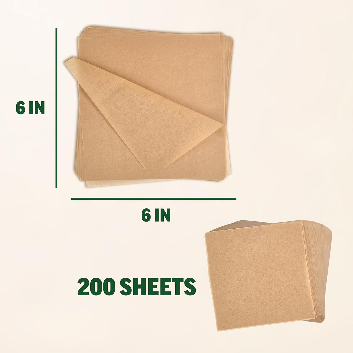 Zenlogy 6x6 Parchment Paper Squares (200 sheets) - Unbleached, Non-stick, Pre-cut Parchment Paper Ideal for Candy Wrappers, Dessert Paper Liners, Freezing and Storing, Separating, and Diamond Painting