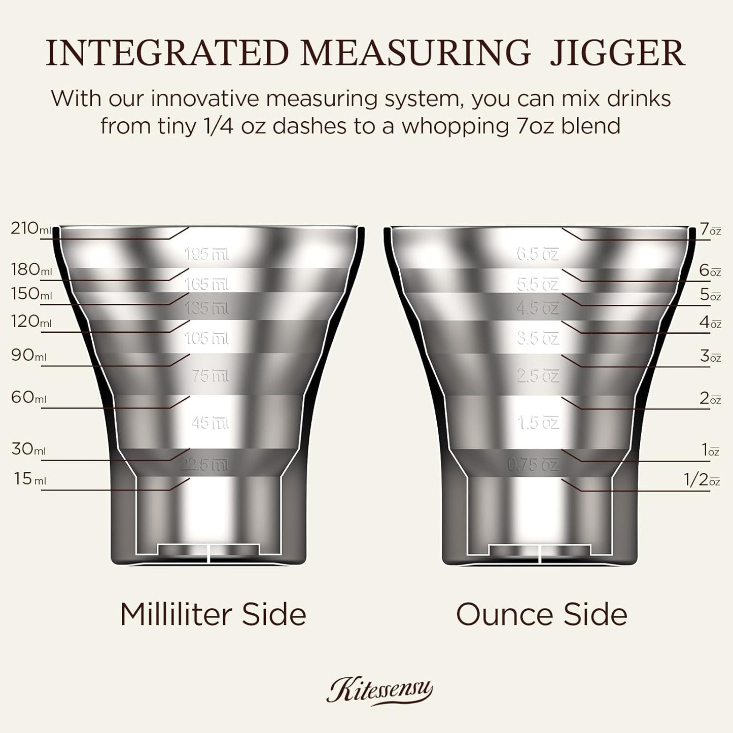 Kitessensu Hybrid Cocktail Shaker | Vacuum Insulated Stainless Steel Martini Shaker with Double Wall Martini Cup | Integrated Measuring System | Tumbler Lid & Cocktail Recipes Included | Crown