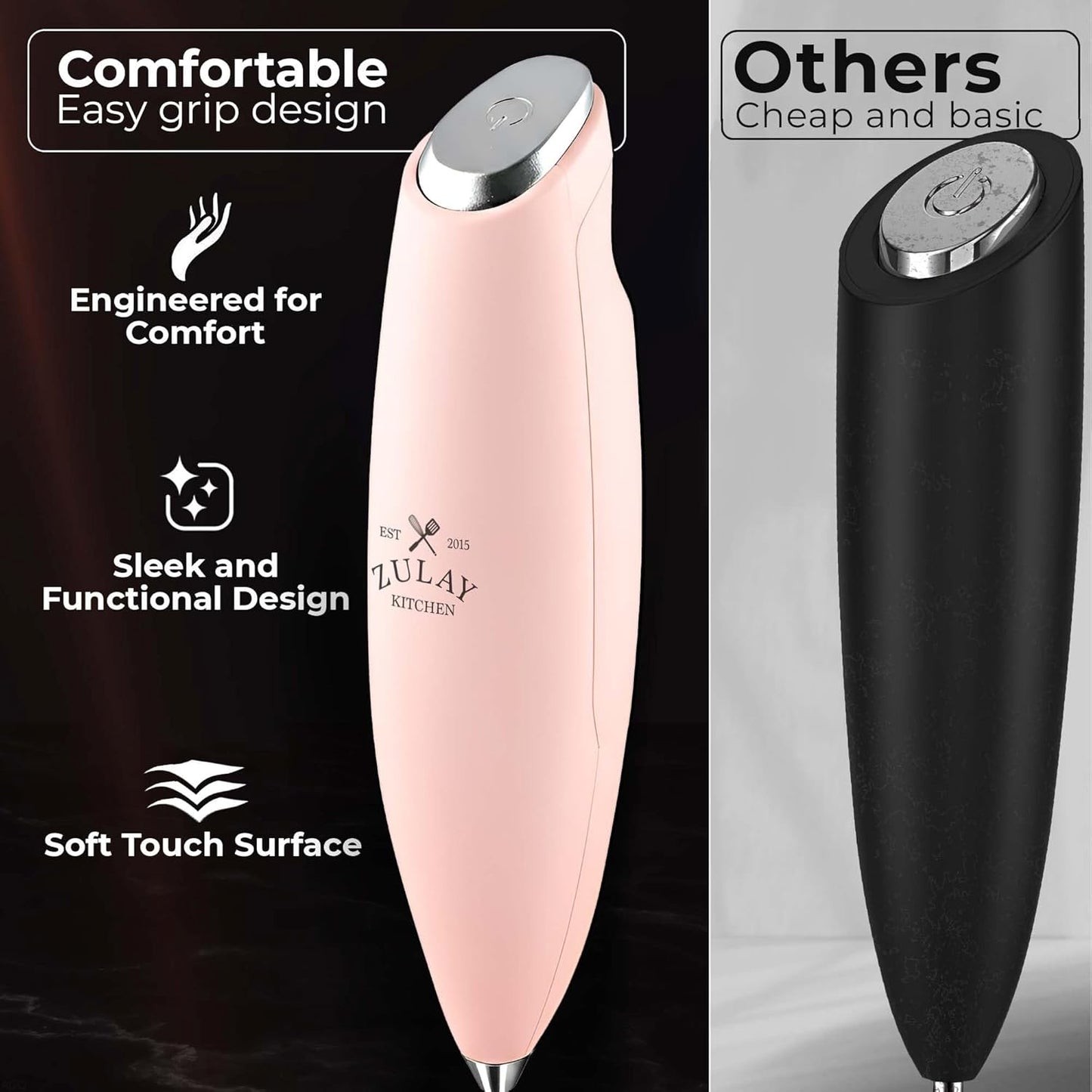 Zulay Kitchen Patented Tornado Triple Whisk Milk Frother with 4 Duracell Batteries – Handheld Foam Maker for Coffee, Lattes, Matcha & Hot Chocolate – Rich, Creamy Froth in Seconds