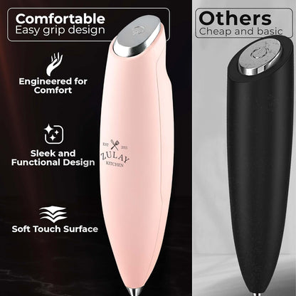Zulay Kitchen Patented Tornado Triple Whisk Milk Frother with 4 Duracell Batteries – Handheld Foam Maker for Coffee, Lattes, Matcha & Hot Chocolate – Rich, Creamy Froth in Seconds