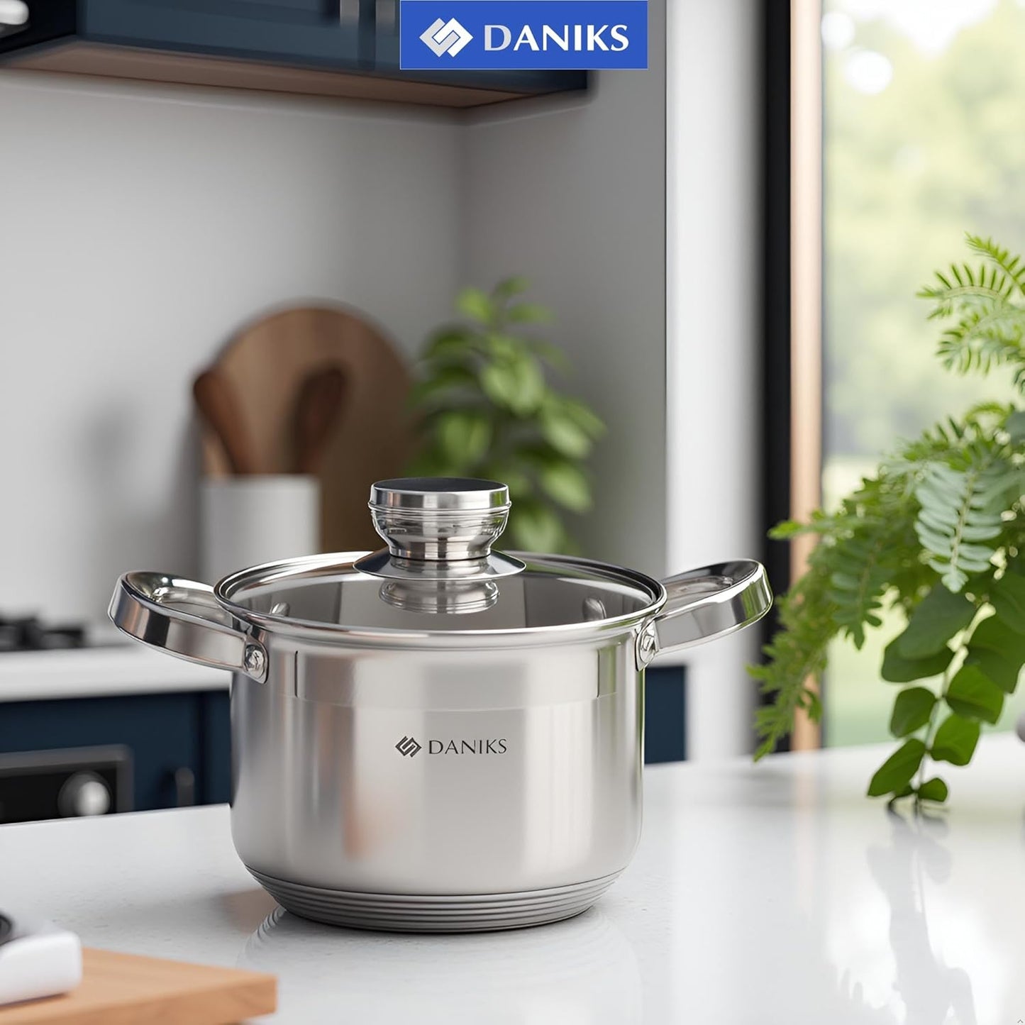 Daniks Standard Stainless Steel Stock Pot with Glass Lid – Induction 2 Quart, Dishwasher Safe, Measuring Scale, For Soup, Pasta, Stew, Silver