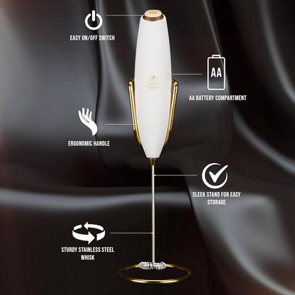 Zulay Kitchen Executive Series Luxury Gift Milk Frother with 4 Duracell Batteries – Handheld Electric Foam Maker for Coffee, Lattes & Hot Chocolate – Deluxe Finish, Ultimate Gift for Coffee Lovers