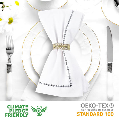 Urban Villa Cloth Napkin Set of 6 Hemstitch White Black 20x20 Inches Premium Soft Cotton Highly Absorbent Reusable & Washable Dinner Table Napkins for Home and Weddings