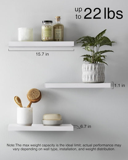 BAYKA White Floating Shelves for Wall – Rustic Wood Wall Shelves with Metal Brackets for Bathroom, Bedroom, Kitchen, or Living Room Decor Organization – Set of 3, Sturdy Storage with 22lb Capacity