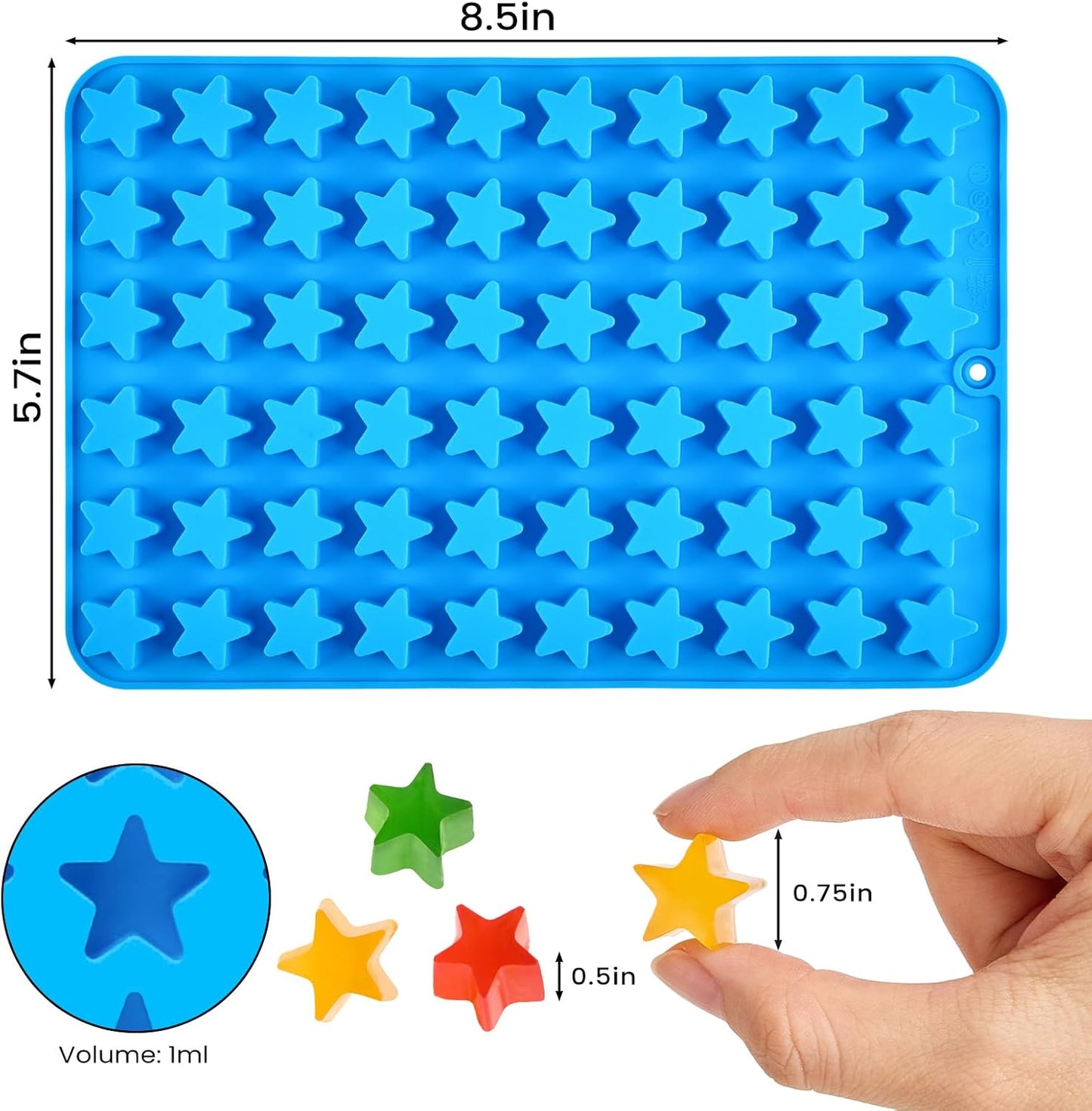 JOERSH Star Candy Molds Silicone Molds for Hard Candy, Gummy, Caramels, Chocolate, Ganache, Ice Cubes, 240 Cavity
