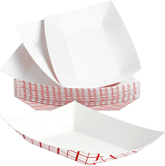 Heavy Duty, Grease Resistant 5 Lb Paper Food Trays 50 Pack. Recyclable, Coated Paperboard Basket Ideal for Festival, Carnival and Concession Stand Treats Like Fries, Ice Cream and Chicken Tenders