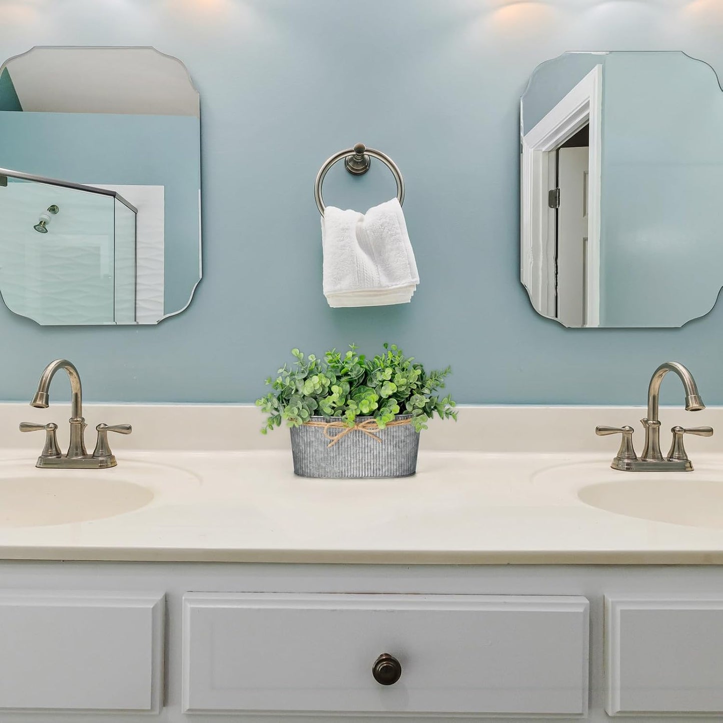 Dahey Artificial Eucalyptus Faux Plants Indoor for Farmhouse Home Decor Fake Potted Plants in Rustic Rectangular Pots Table Centerpiece for Office Bath Living Room Greenery Decor, 7" L x 4" H