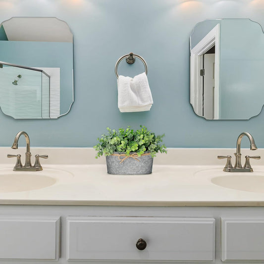 Dahey Artificial Eucalyptus Faux Plants Indoor for Farmhouse Home Decor Fake Potted Plants in Rustic Rectangular Pots Table Centerpiece for Office Bath Living Room Greenery Decor, 7" L x 4" H