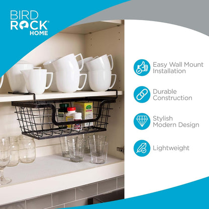 BIRDROCK HOME Wire Baskets - Set of 2 Stackable Hanging Bins - Wall Mount Shelf - Potato Onion Storage - Kitchen Pantry Organizer - Fruit Vegetable Snack Tier - Counter Cabinet Storage - Metal Baskets
