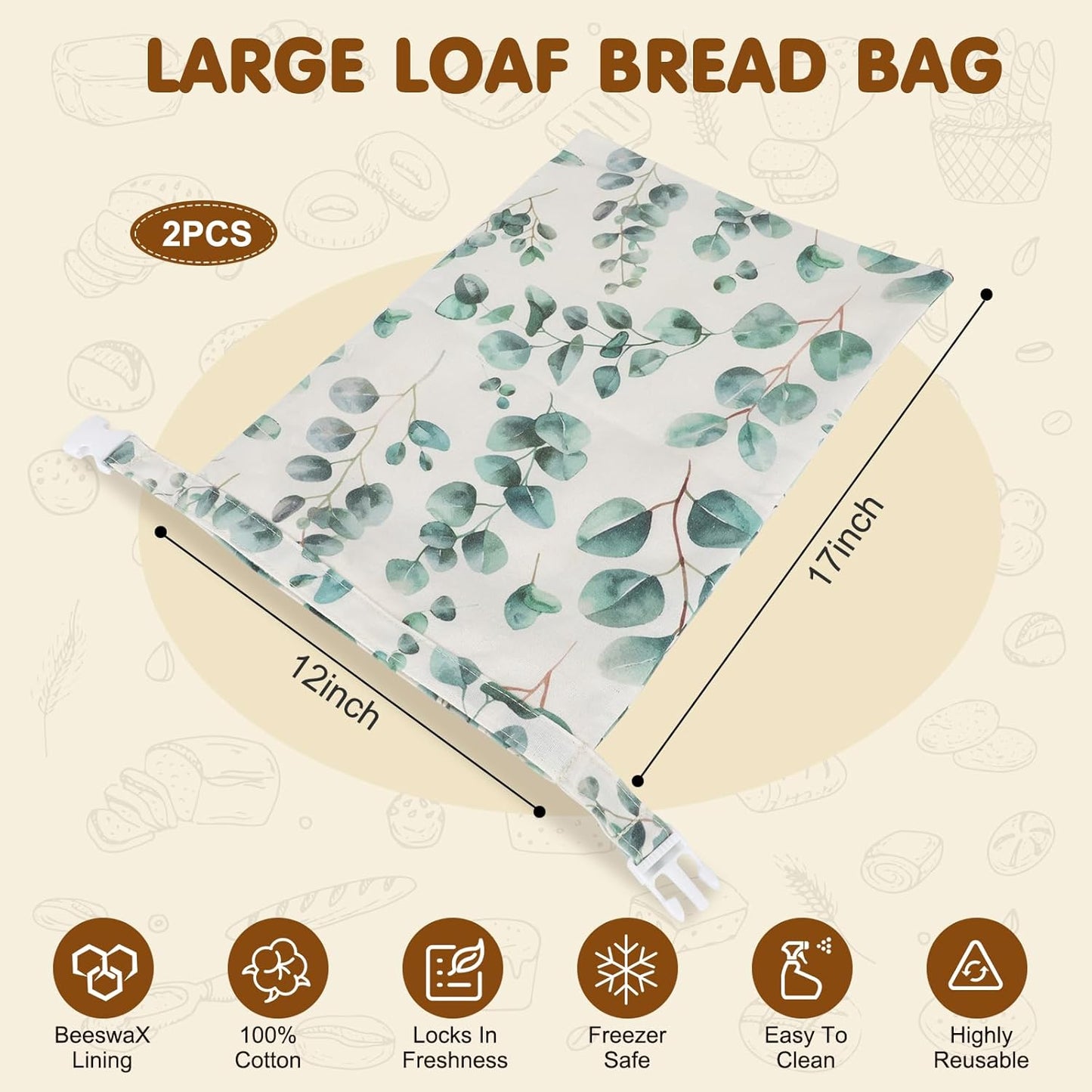 2pcs Reusable Beeswax Bread Bags with Zipper, HSSZXFR Organic Linen Food Storage Cloth Bag, Freshness Preservation Storage to Keep Fresh, for Homemade Sourdough Bread