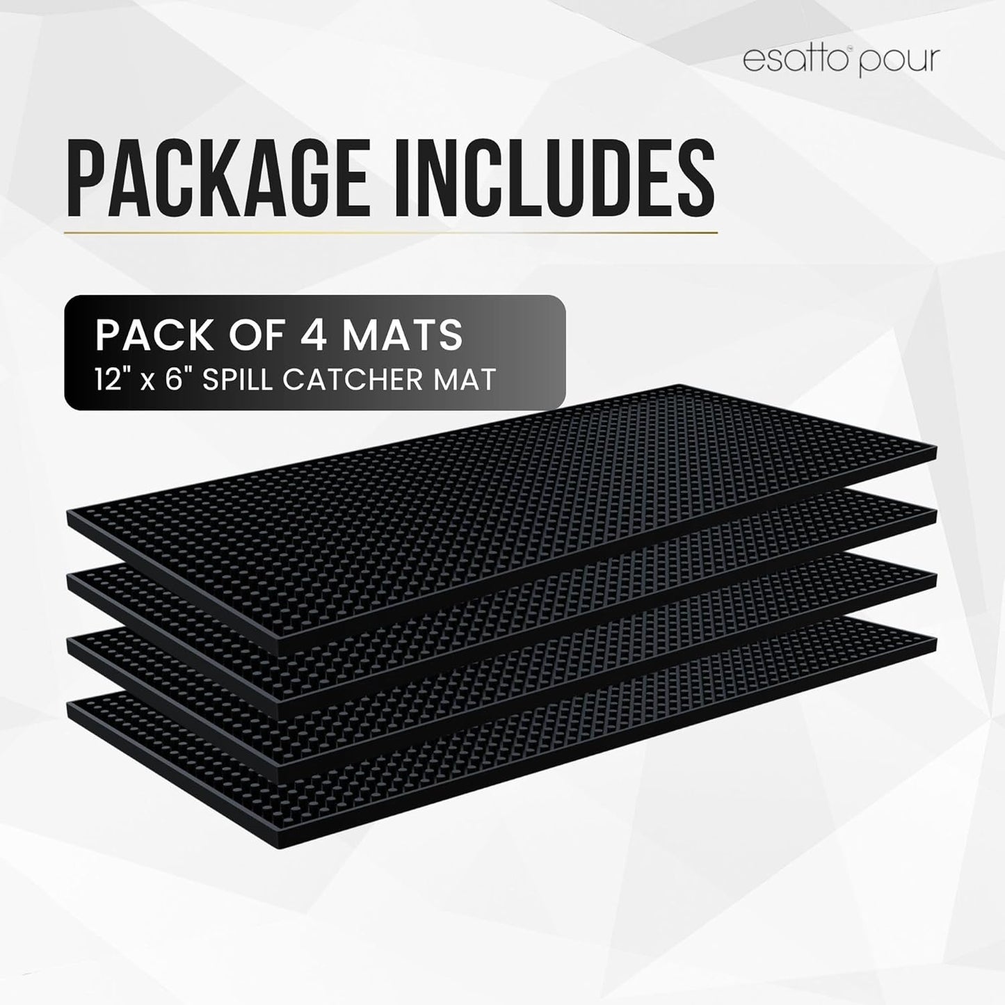 Essato 6x12 Inch Bar Mats for Countertop - Set of 4 Non-Slip Rubber Bar Mats for Bartending, Versatile Countertop Mats for Bars, Home, Coffee Shops, Kitchens - PVC Rubber Drying Bartender Barmat