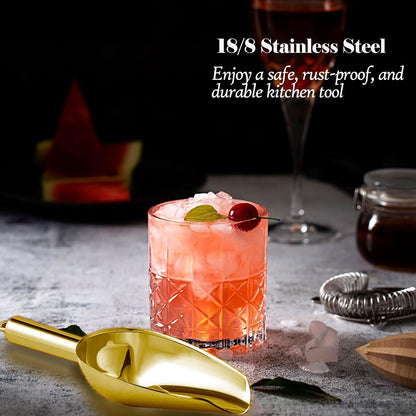 Stainless Steel Ice Scoop 8OZ Small Food Candy Scoop for Kitchen Bar Party Wedding Metal Ice Scooper for Ice Bucket Gold