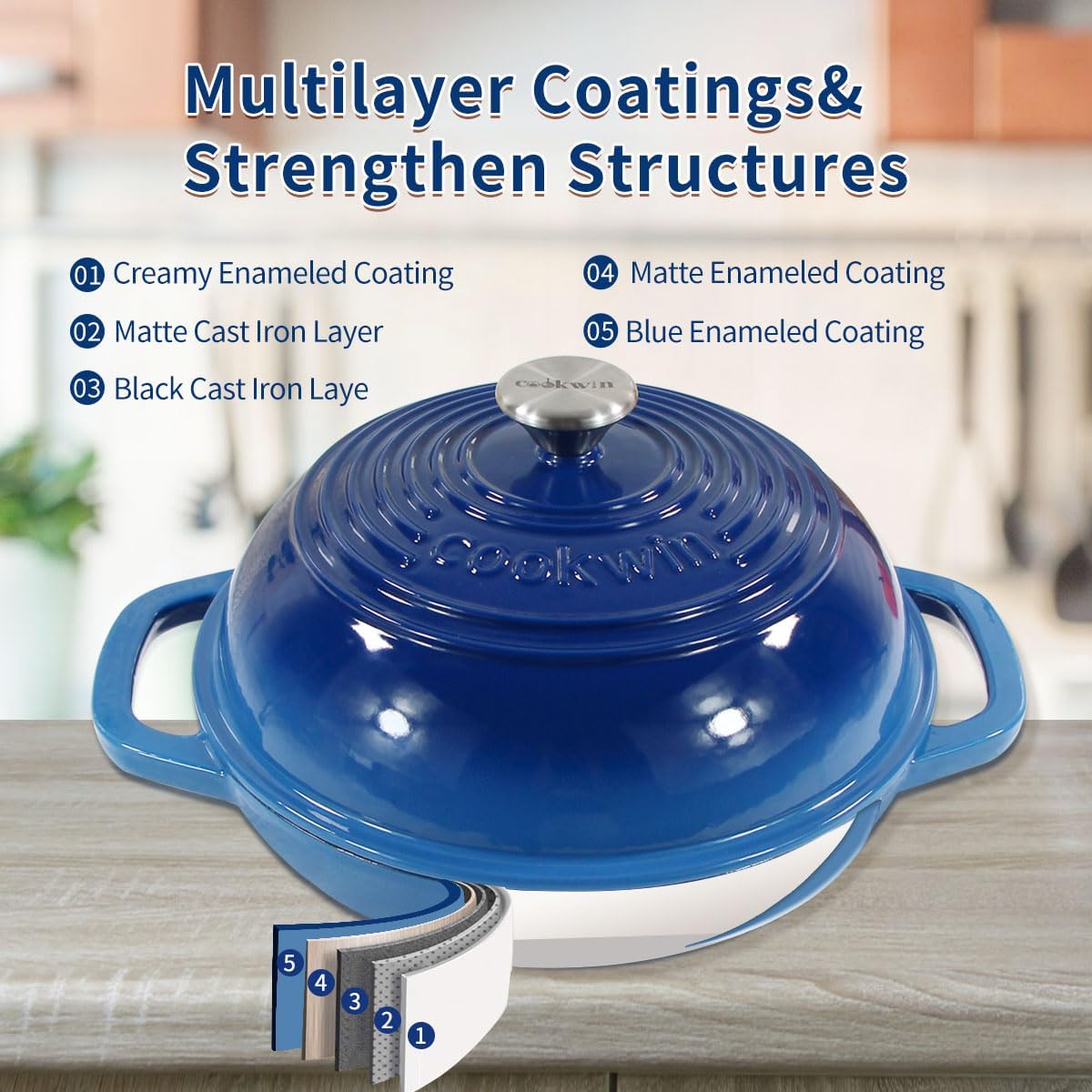 Enameled Cast Iron Dutch Oven with Lid, 11" Dutch Oven Bread Baking Kit, 6 Quart Blue Thick Enamel Bread Pan, Silicone Baking Mat - Family Gifts