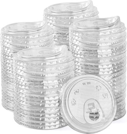 200 Count Sip Lids for Plastic Cups 98mm Strawless Clear Lids for Iced Coffee Beer Beverage Sipper Cups(White)
