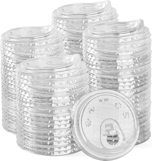 200 Count Sip Lids for Plastic Cups 98mm Strawless Clear Lids for Iced Coffee Beer Beverage Sipper Cups(White)