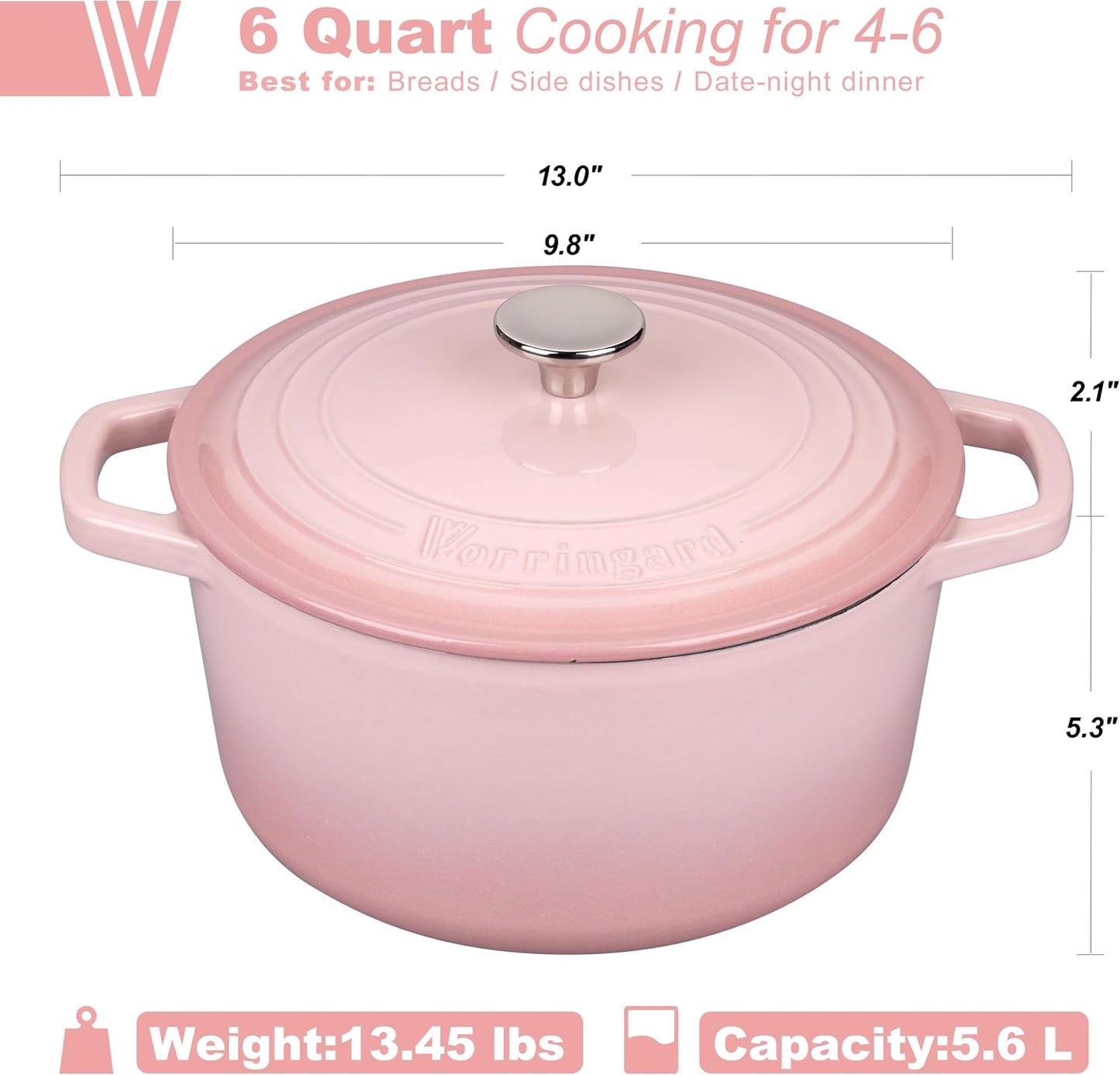 Enameled Cast Iron Dutch Oven Pot with Lid, for Bread Baking, Round Bread Oven- include Sourdough Bread Baking Supplies Set, 6QT, Pink