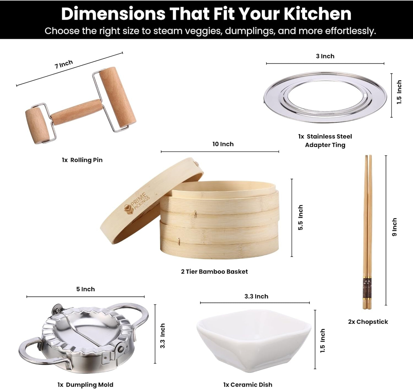 Bamboo Steamer Basket | 2-Tier Handmade Basket Dumpling Steamer Basket-Traditional Design bamboo steamer for Cooking Dumpling Bao Bun, Rice Potsticker Steaming Chinese Asian Food & Vegetables