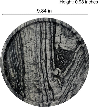 Travertine Tray, Small Ceramic Vanity Tray for Bathroom Counter Decor, Round Marble Decorative Trays for Coffee Table (Grey Black, Large Size)