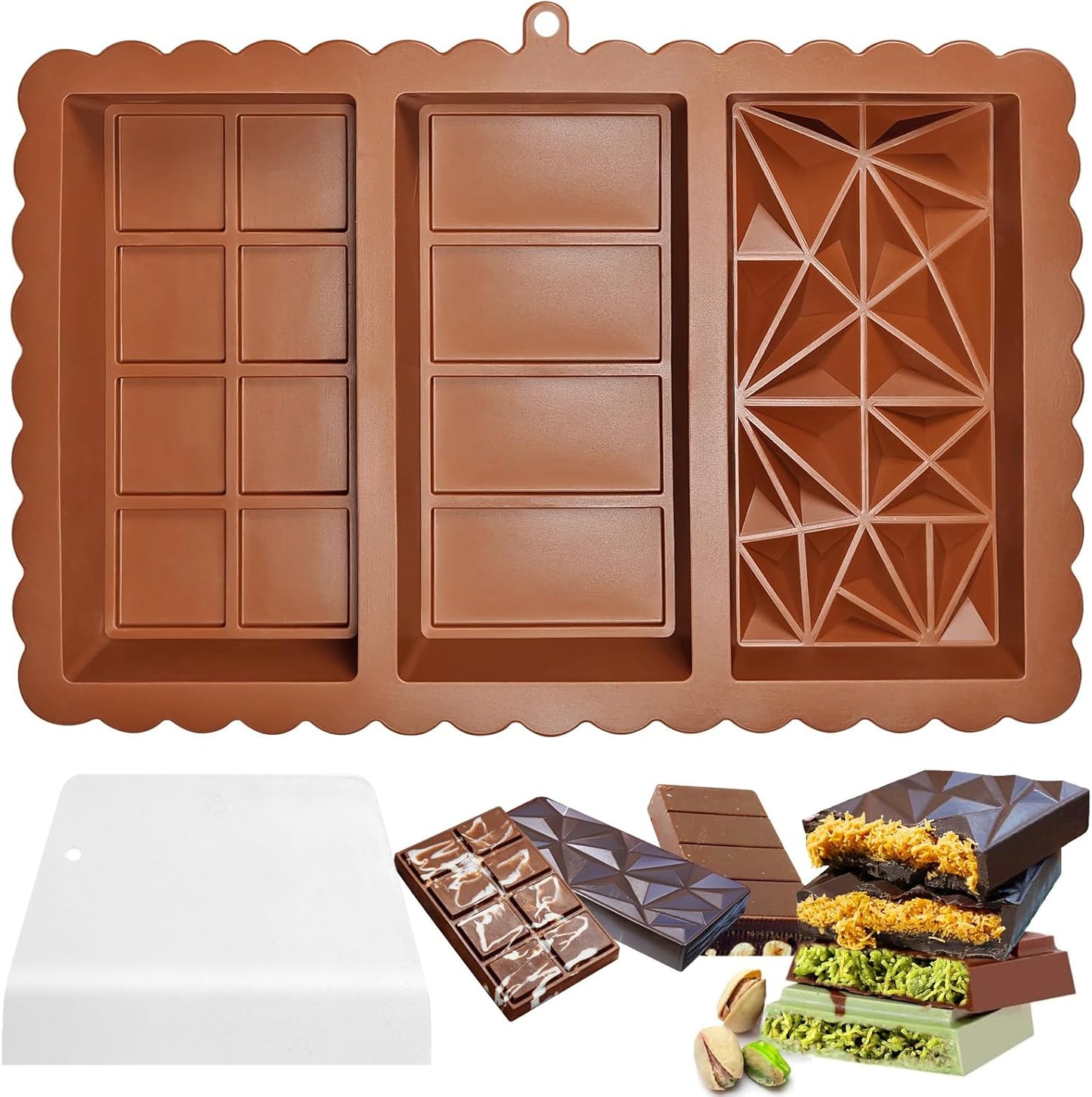Chocolate Bar Mold - Food Grade Silicone Chocolate Molds, Non-Stick & Easy to Release Deep Mold for Dubai Pistachio Chocolates, Candy, Snacks, Desserts, Cookery, Dishwasher Safe (1)