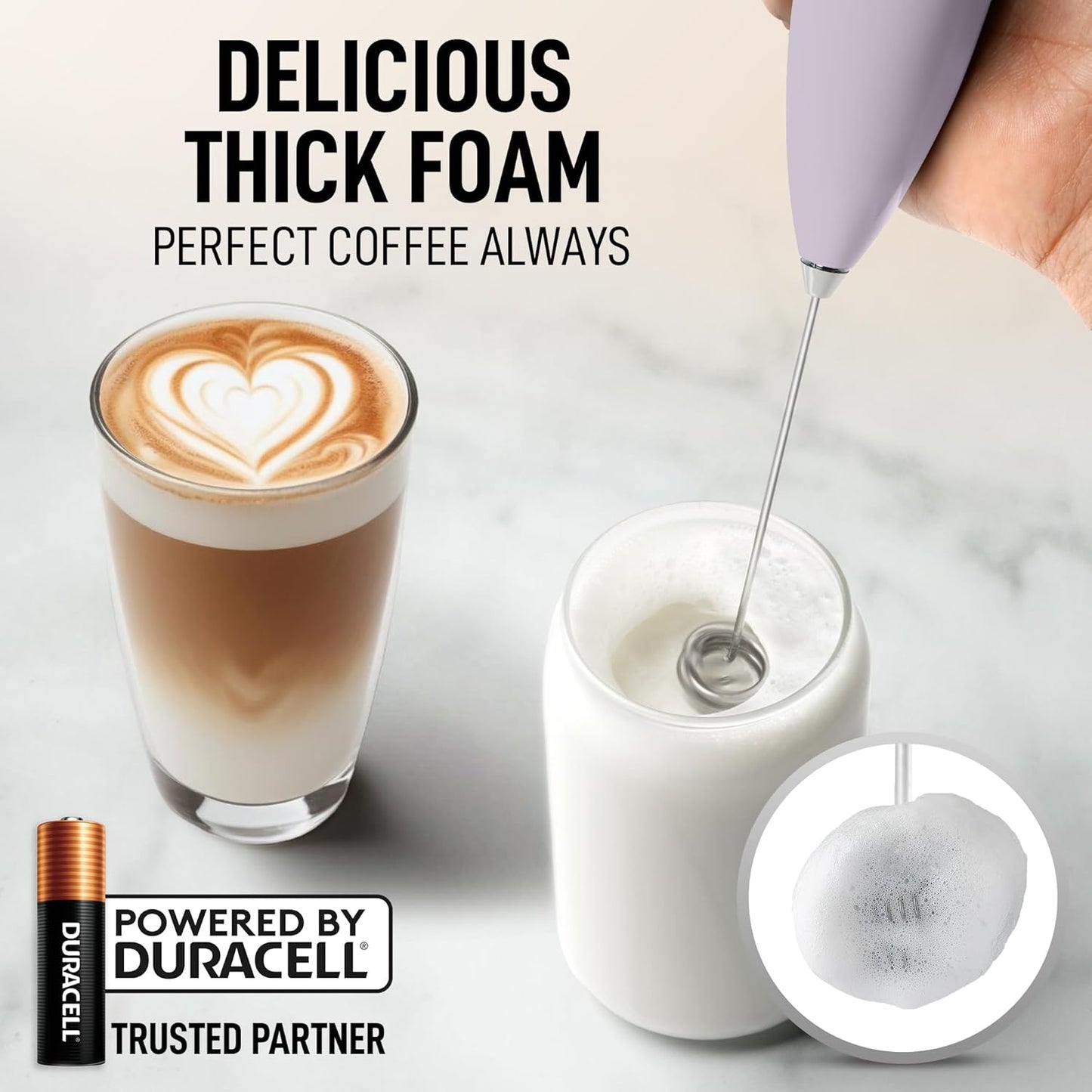 Zulay Kitchen Whisk Milk Frother with 4 Duracell Batteries - Powerful Handheld Foam Maker for Coffee, Lattes, Matcha, Hot Chocolate & Cappuccinos - Whip Creamy Froth in Seconds