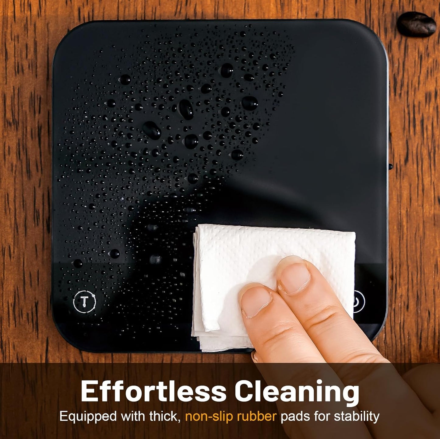 KitchenTour CaféMetric Coffee Scale with Timer 0.1g/2000g - Precision Small Scale for Espresso & Pour Over - Mini Scale with Rechargeable Battery, LED Display - Black