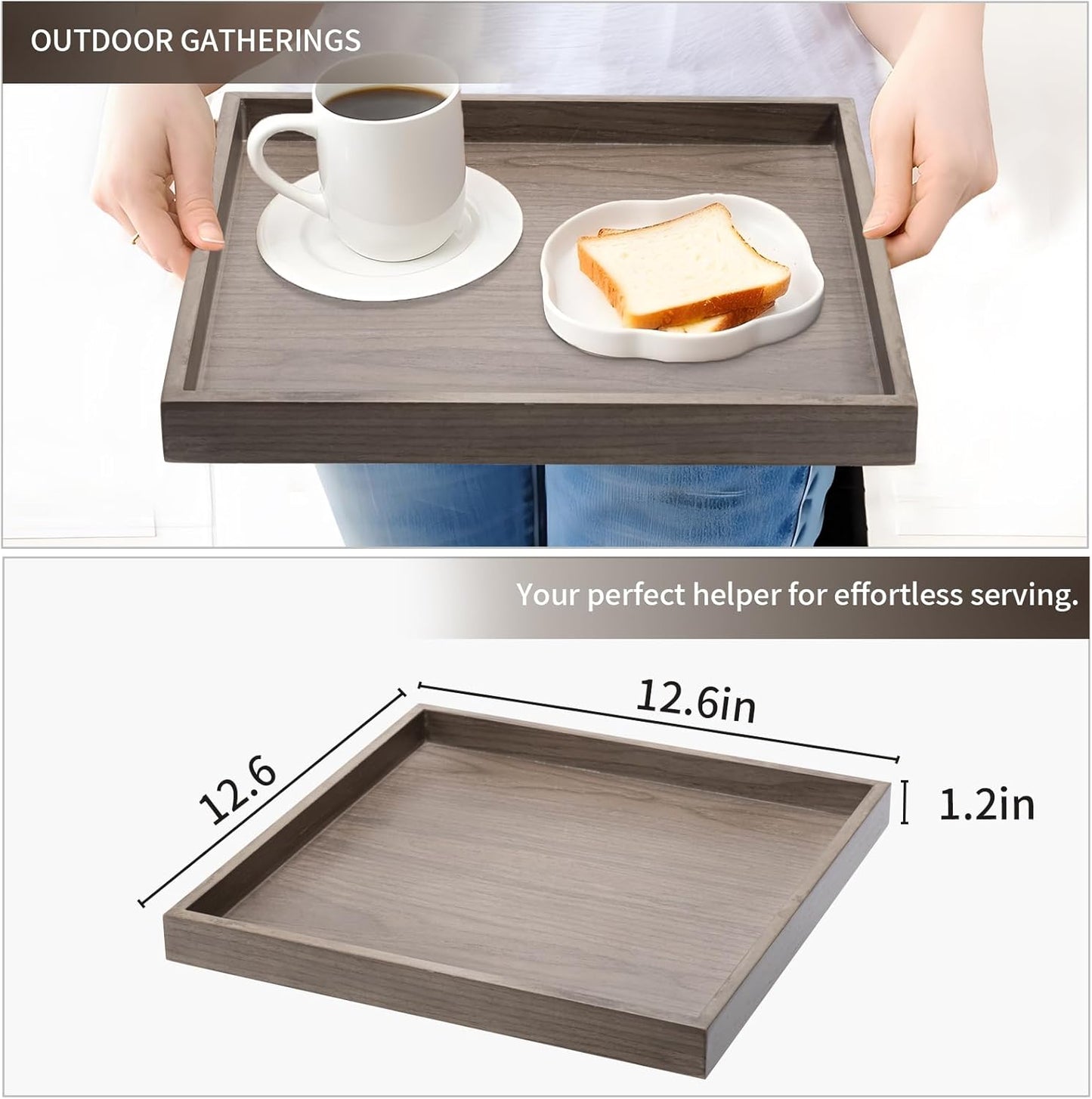 Wooden Square Serving Tray Home Decor,Black Walnut Wood Ottoman Tray for Living Room,Classic Wood Decorative Storage Coffee Trays,Storage and Display of Bread Food Fruit