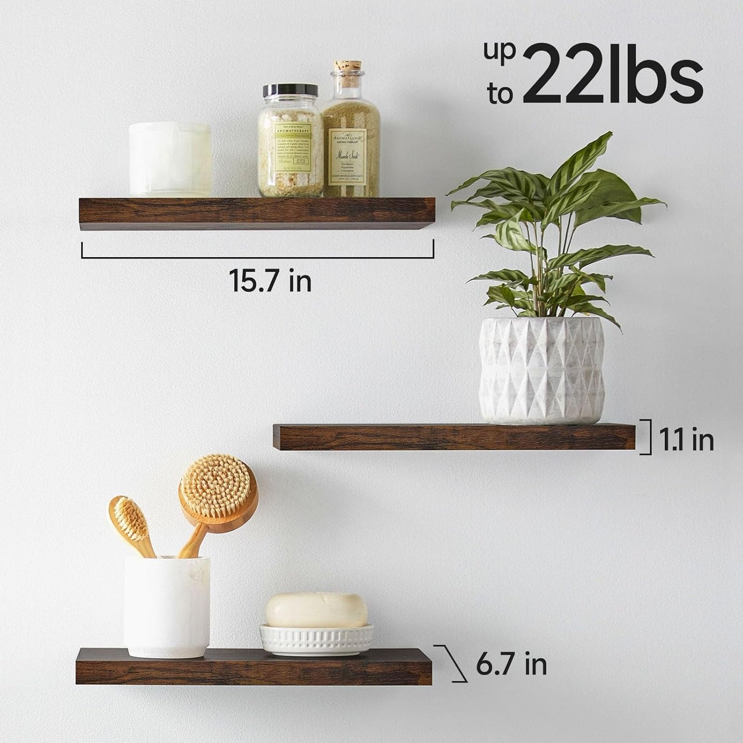 BAYKA Floating Shelves Bathroom for Wall – Shelf Over Toilet Farmhouse Rustic Wood for Bedroom, Kitchen, or Living Room Decor Organization, Christmas Decor Shelves – Rustic Brown, Set of 3