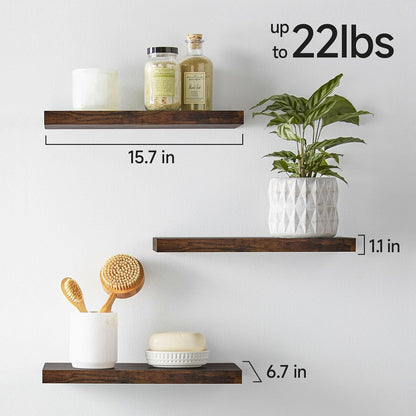 BAYKA Floating Shelves Bathroom for Wall – Shelf Over Toilet Farmhouse Rustic Wood for Bedroom, Kitchen, or Living Room Decor Organization, Christmas Decor Shelves – Rustic Brown, Set of 3