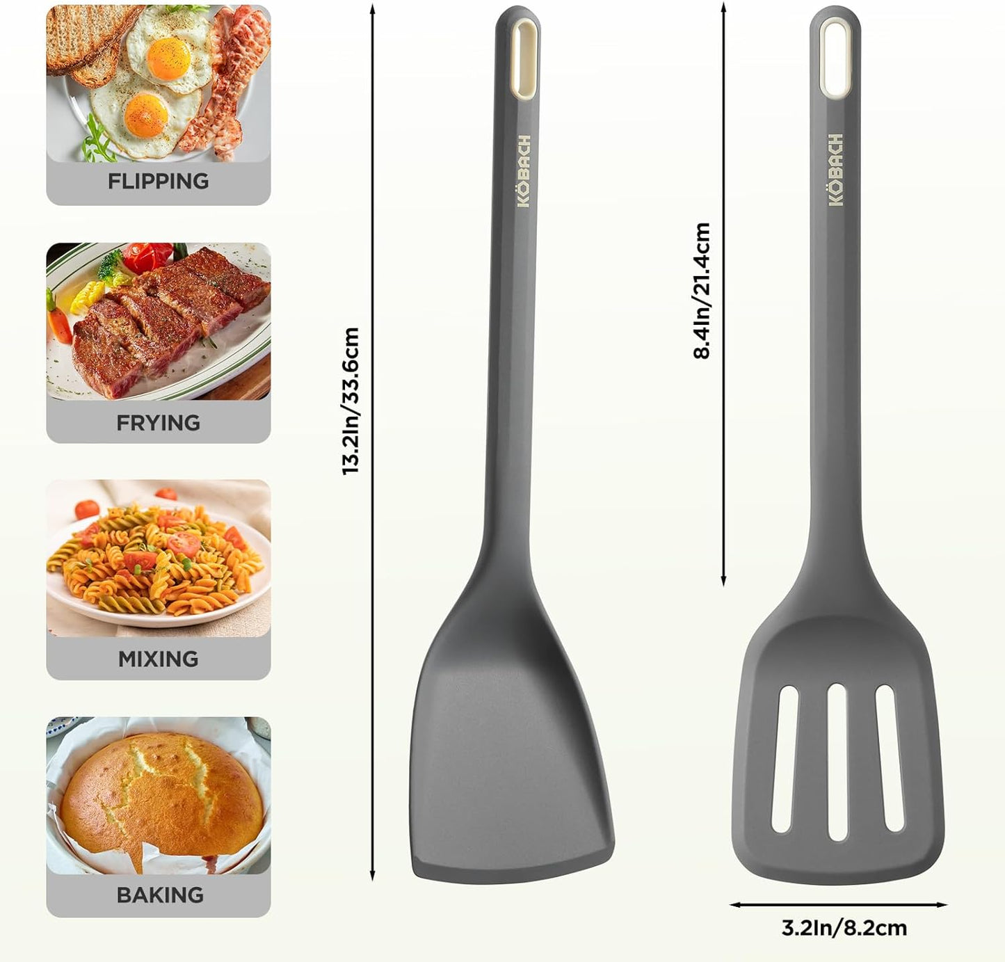 2 Pack Silicone Spatula, Heat Resistant 600°F Silicone Spatulas Set,Turner & Slotted Spatula for Non Stick Frying Pan, Food Grade Kitchen Utensils set for Flipping, Stir-Fry, Cooking & Baking